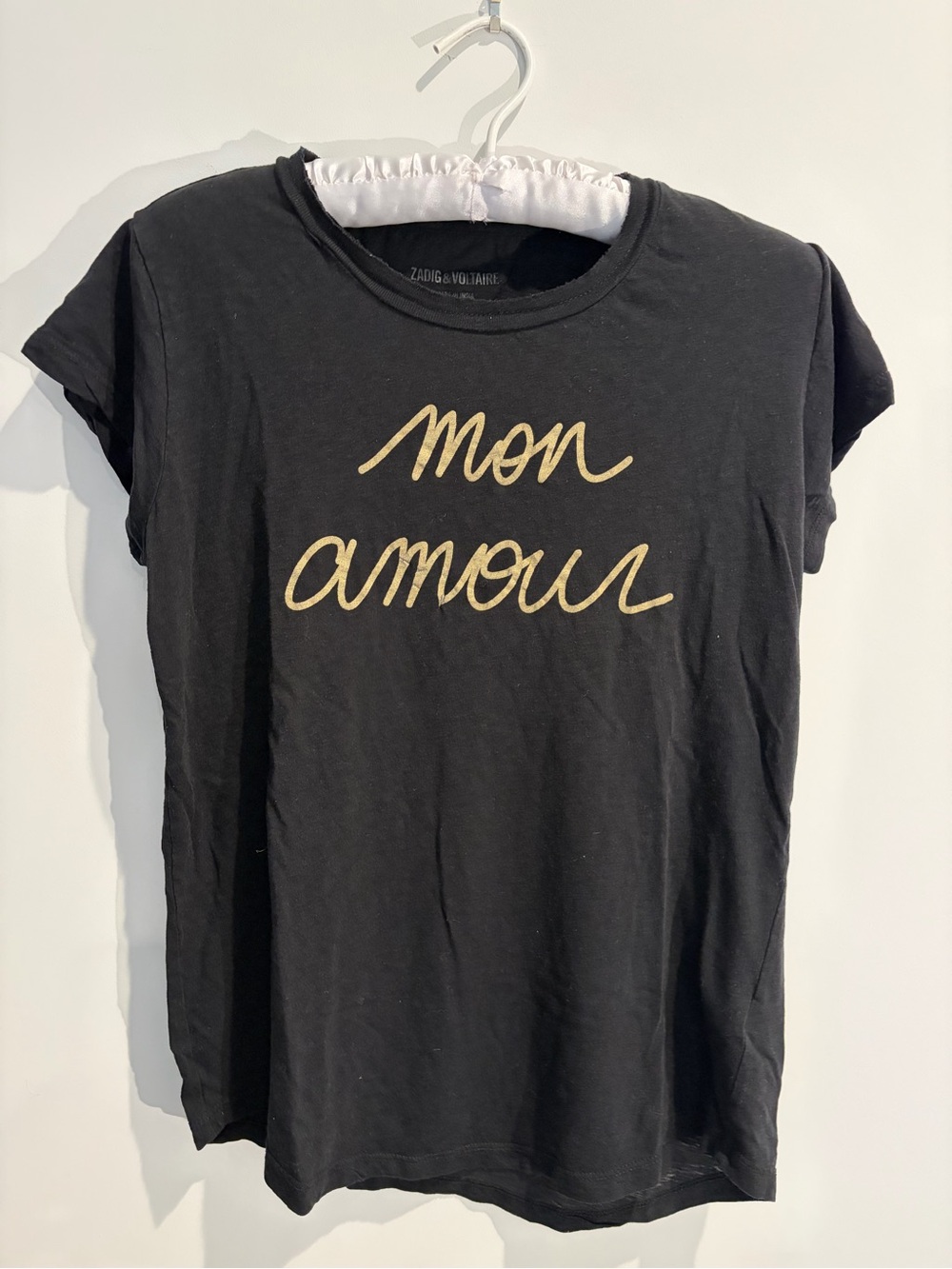 Zadig & Voltaire Black Tee with Gold "Mon Amour" Script